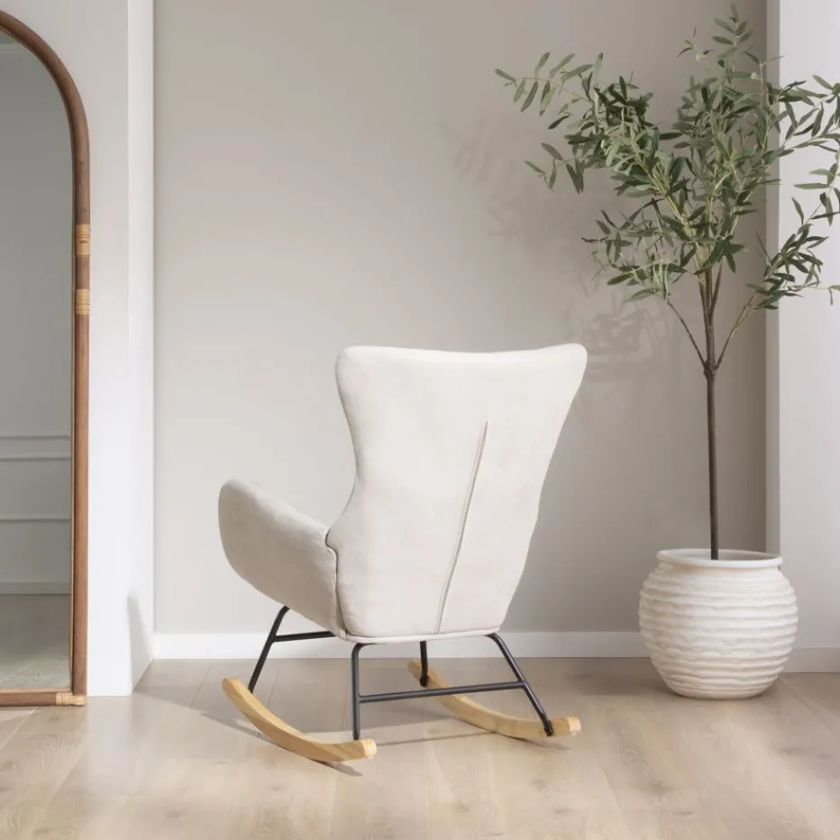 Vinci Fauteuil à bascule beige avec pieds en bois^Banak