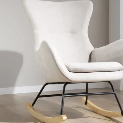 Vinci Fauteuil à bascule beige avec pieds en bois^Banak