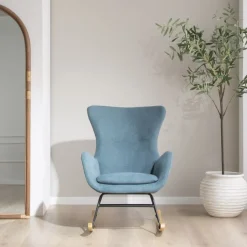 Vinci Fauteuil &agrave; bascule vert avec pieds en bois^Banak Hot