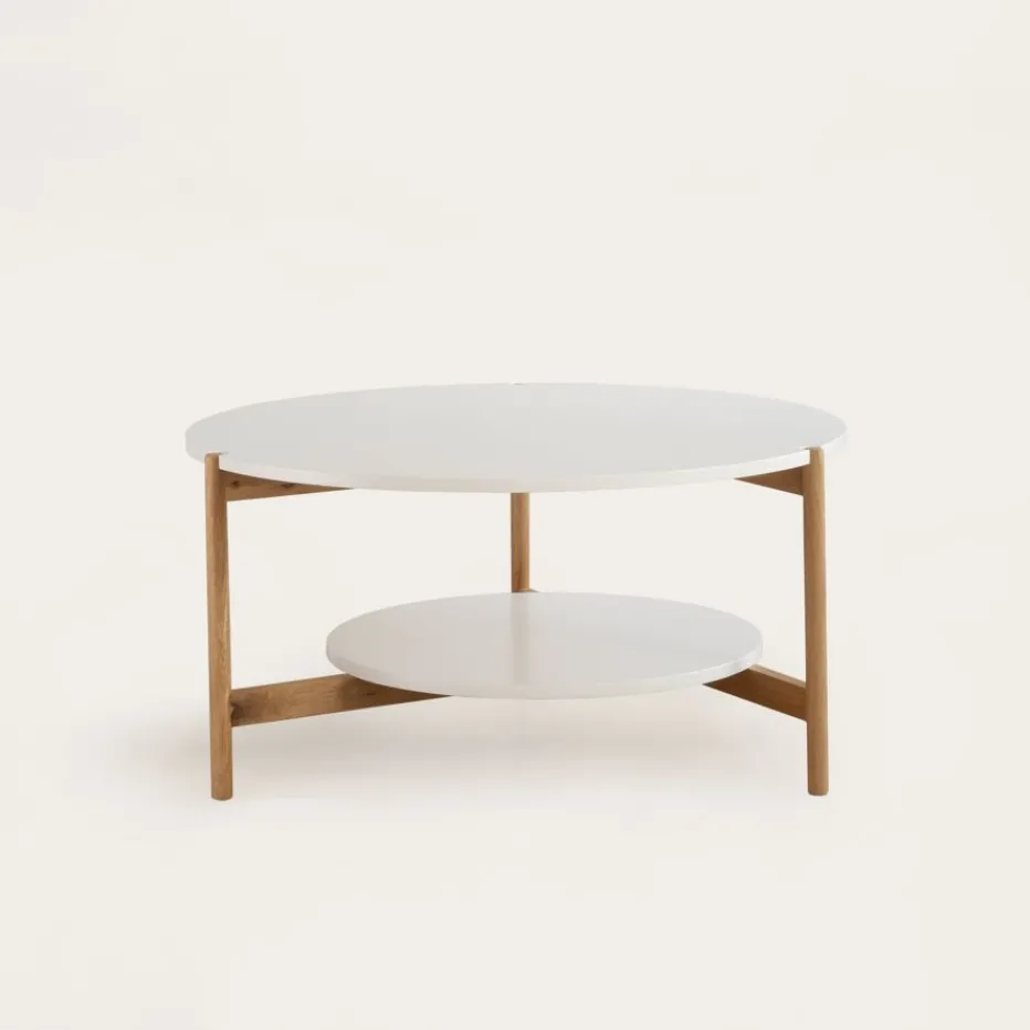 Vitele Table basse 90x90 laquée blanche et naturelle^Banak Discount