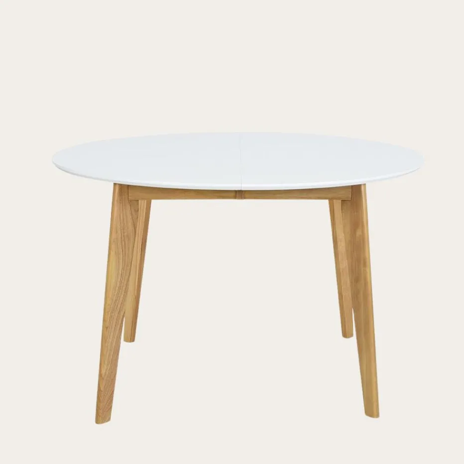 Vivien Mesa de comedor extensible redonda 120/150 de madera color blanco y natural^Banak Clearance